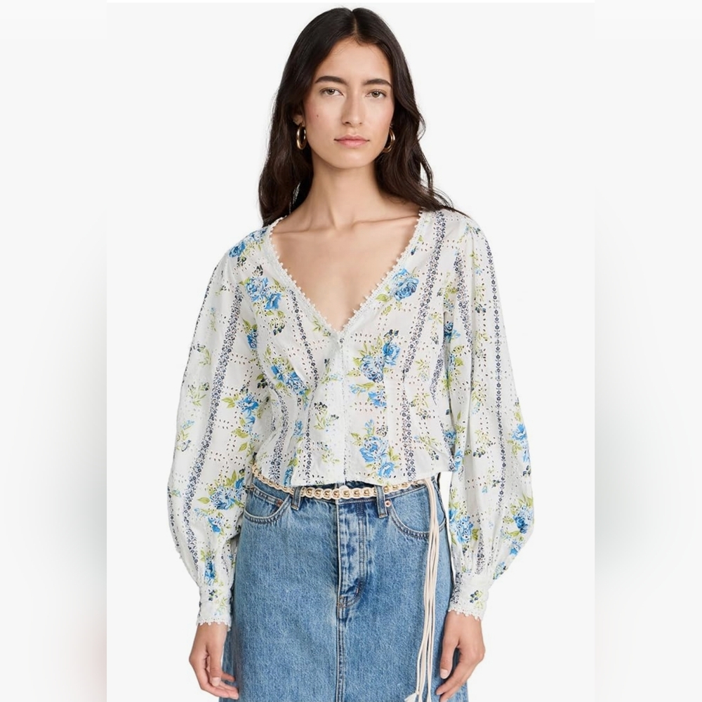 Women's Free People Blossom Eyelet Top Size Large #1